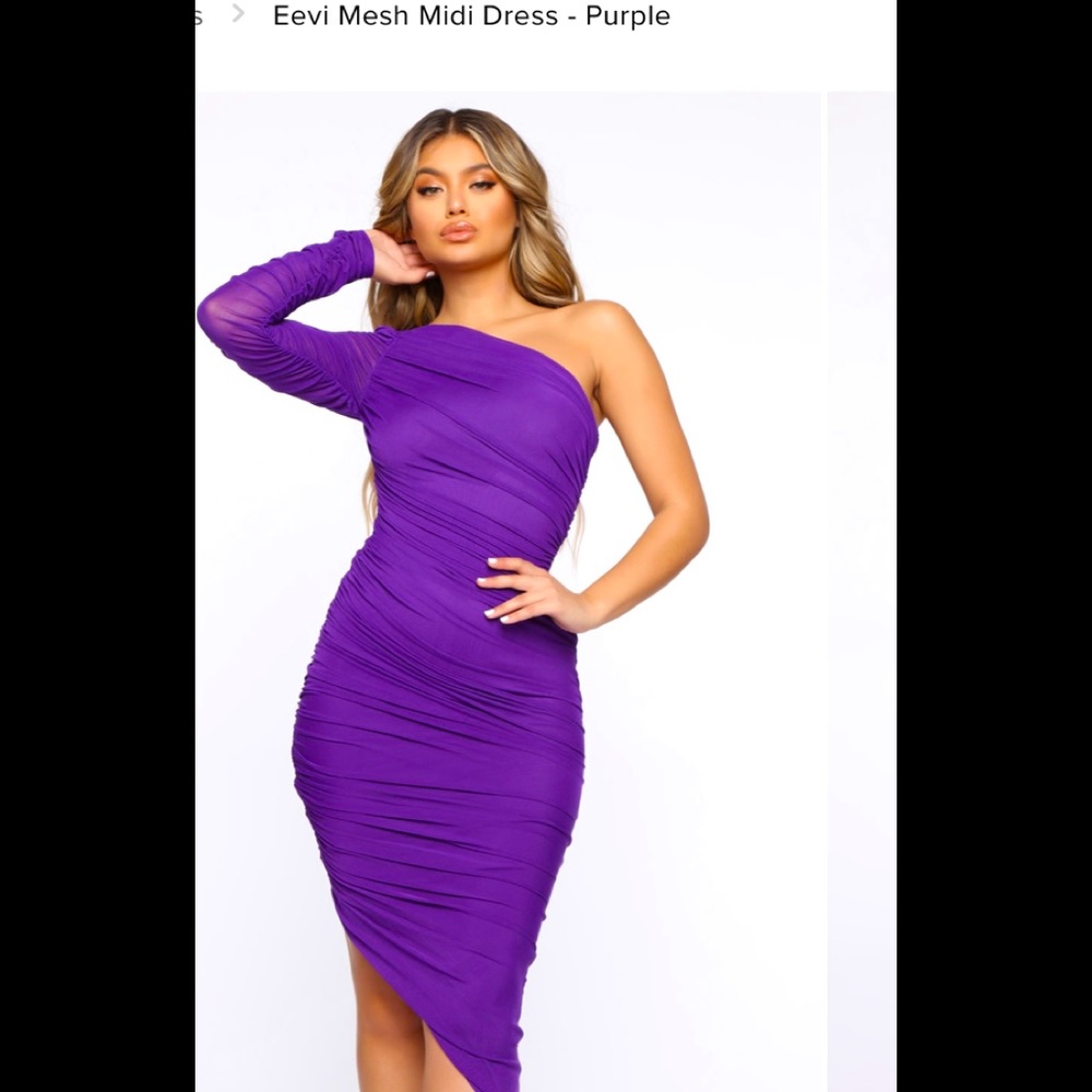Mesh Rushed midi dress one shoulder Asymmetrical hem stretchy & lined